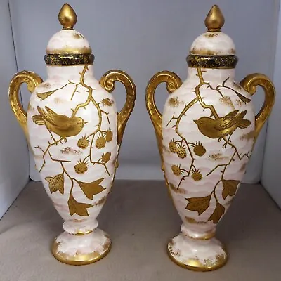 Buy Pair Of Royal Bonn 10.75  Vases Franz Anton Mehlem Gilt Birds  • 60£