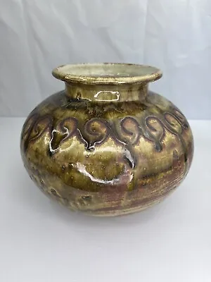 Buy Vintage Antique Hand Made Unique Stoneware Vase Glaze And Highlighted Pattern • 66£