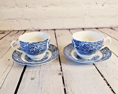 Buy Staffordshire Ironstone Liberty Blue Cups & Saucers Paul Revere Old North Church • 11.44£