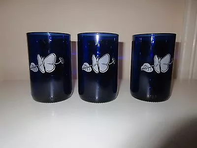 Buy 3 Pc Set Cobalt Butterfly, Leaf Design Tumblers Glasses • 5.75£