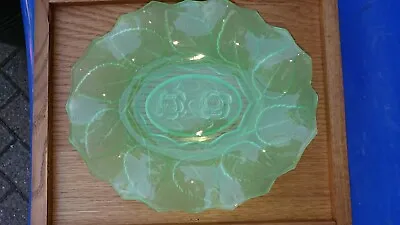 Buy Stunning Vintage Green Frosted Art Deco Uranium Glass 3D Rose Design Fruit Bowl • 19.99£
