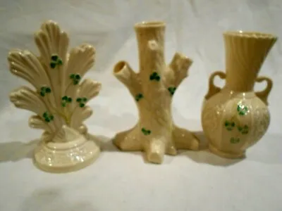 Buy 3-Belleek Irish Porcelain Shamrock Pattern 6  Vases All W/6th Mark 1965-1980 • 47.94£