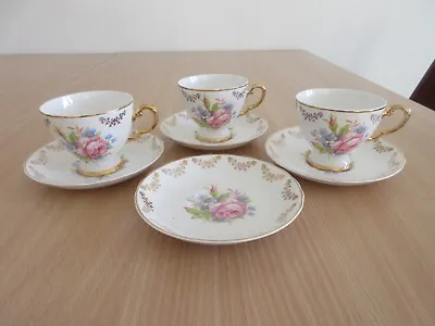Buy Tuscan Fine Bone China Cups & Saucers Set Of 3 Gilt Edged Floral Pattern • 19.95£
