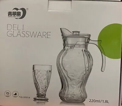 Buy 7 Piece Glassware Water Set Jug Pitcher & 6 Glasses Tumbler Juice Beverages New • 16.95£
