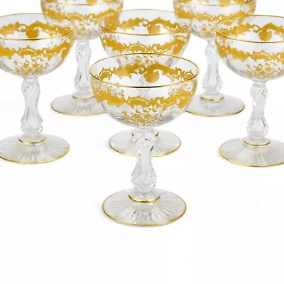 Buy 8 Saint (St) Louis France Massenet Clear Gold Encrusted Glass Champagne Coupes • 396.21£