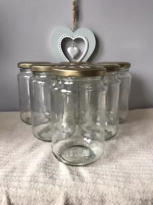 Buy 6  1 Lb/380 Ml New Round Glass Jam Jars Chutney Pickling Preserving Gold Lids • 12£