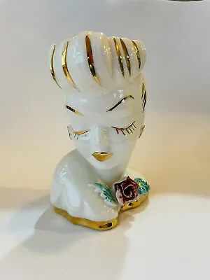 Buy VTG Lewis Weil Lady Head Vase Glamour Girl White W/Gold Accents Foil Sticker • 45.52£