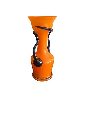 Buy 1940s 1950 Orange Glass Vase Abstract Blue Small Czech Tango Bohemian • 19.99£