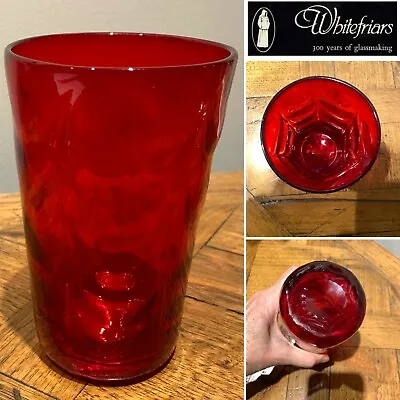 Buy WHITEFRIARS England Art Glass Ruby Red Wave Ribbed Vase #8473 Marriott Powell 6  • 75.88£