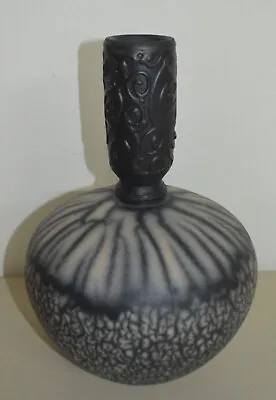Buy Ornate Pottery Vase Black Gray 12  Signed • 70.44£