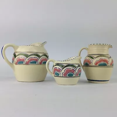 Buy 3 Vintage Hand Painted Floral Patterned Honiton England Devon Pottery Milk Jugs • 21£