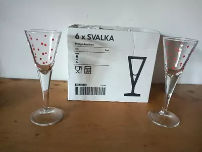 Buy Ikea SVALKA Champagne Glass .Red Polka Dot..  Glassware PACK Of 6 NEW.. • 10£