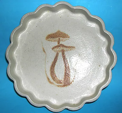 Buy Studio Pottery - Attractive Scallop Edged  Mushroom Design  Dish - Incised Mark • 30£