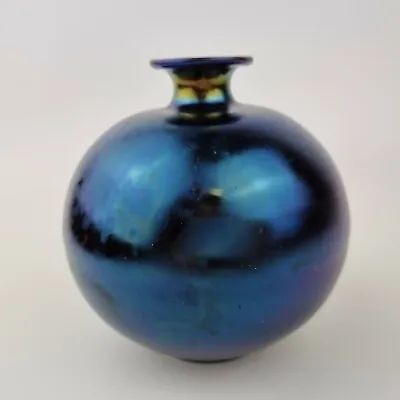 Buy 20th Century Art Glass Iridescent Globular Vase Okra Style 11cm High • 69£