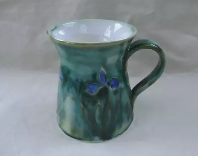 Buy 12cm Bonchurch Studio Pottery Jug Signed Bristow- Green With Flower Pattern • 2.75£