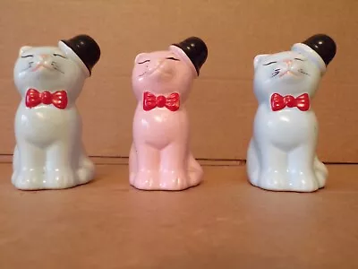 Buy 3 Vintage China  Cats With Bowler Hats  Ornaments • 17.50£
