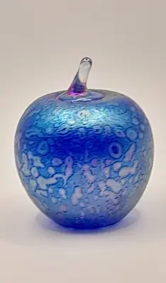 Buy Heron Art Glass 7cm Iridescent Blue Apple With Gift Box - Hand Made In Cumbria • 24£