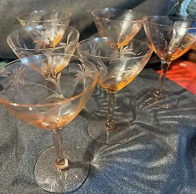 Buy Vtg Pink Depression Glass Etched Champagne Coupe Martini Stemmed Glasses 11 Pcs • 59.55£