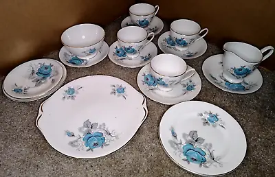 Buy Royal Standard Blue And Gold Floral Tea Set For Four Bone China • 26.99£
