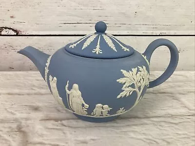 Buy Wedgwood Jasper Ware Teapot Blue Vintage Unglazed • 49.99£