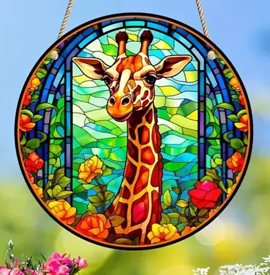 Buy Giraffe Design Suncatcher Stained Glass Effect Home Decor Christmas Gift • 7.99£