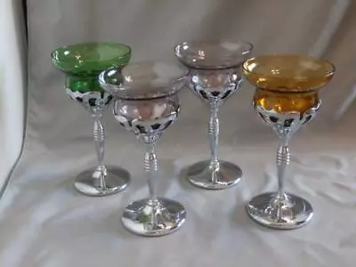 Buy 4 Morgantown Farberware Cocktail Chrome Stems Amethyst Amber Green Glass Bowls • 14.22£