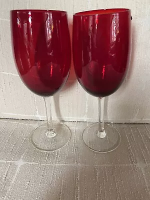 Buy Set Of 2 Ruby Red Lennox Wine Glasses/Goblets Approx. 8 1/2” Tall 2 1/2” Rim • 15.18£