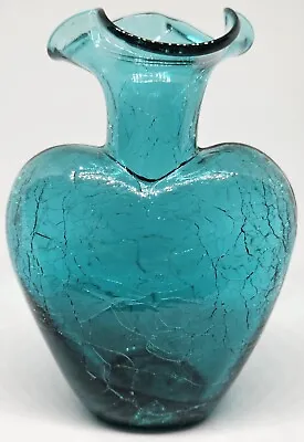 Buy Rare Vintage Turquoise Crackle Glass Heart Vase 1949-69 5  • 28.46£