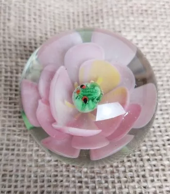 Buy Vintage Small  Art Glass Pink Lilly With Little Frog  Inside Paperweight- Pretty • 24.99£