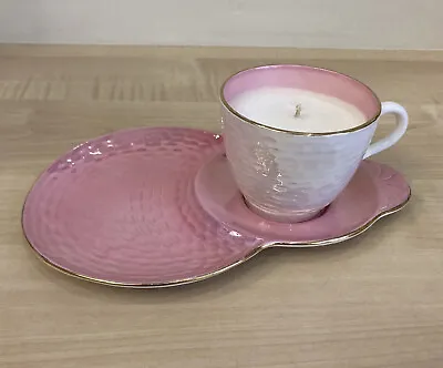 Buy ⭐️Vintage Maling PINK & WHITE Glaze Lustre Ware Tennis Tea Cup Candle And Saucer • 9.95£