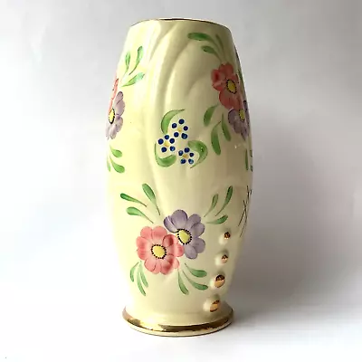 Buy Art Deco Pottery Vase Kensington Ware Hand Painted Flowers Gold Large 1930s • 20£