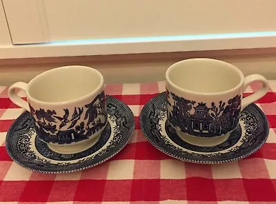 Buy 2 Churchill England Blue Willow Ware Cup & Saucer Sets  Excellent Condition • 15.16£