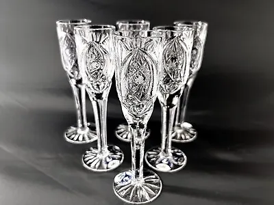 Buy Set Of 6 Authentic Russian Crystal Cordial Glasses, Rare & Classic Artisan Work • 170.50£