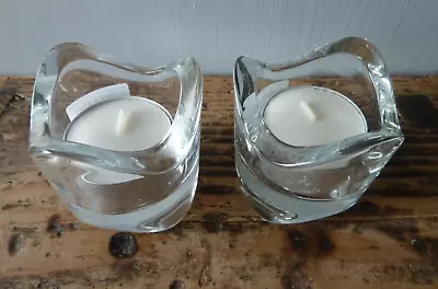 Buy Pair Of IKEA VASNAS Clear Glass Stackable Tea Light Holders With Candles • 4.75£