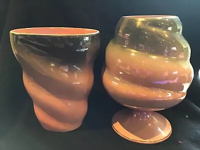 Buy A Pair Of Vintage Maling 155 Ombre Vases - Pink Lustre Fading To Grey. • 30£