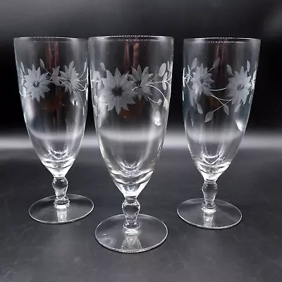 Buy Vintage MCM Floral Flower Etched Crystal Iced Tea Glasses Set Of 3 ~ 12 Oz • 18.24£