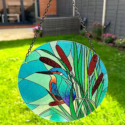 Buy Stained Glass Suncatcher King Fisher Hanging Round Orbit Garden Decor Bird Art • 25£