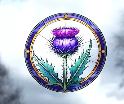 Buy Thistle Decorative Stained Glass Effect Static Cling Window Sticker Colourful • 5.99£