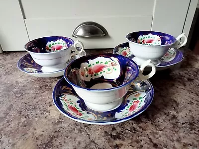 Buy Three ANTIQUE GAUDY WELSH CUPS AND SAUCERS. • 25£