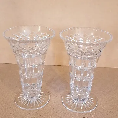 Buy MATCHING PAIR OF 30's ART DECO - CUT CLEAR LEAD CRYSTAL GLASS VASES - BOTH EX++ • 25£