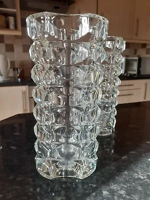 Buy Lalique Glass Vase Senlis 1960's. Designer Glass Pair. Lead Crystal. • 330£