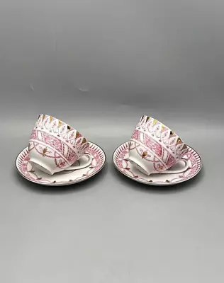 Buy Vintage Lomonosov USSR LFZ Porcelain Set Of 2 Tea Pairs Cups With Saucers Marked • 135.04£