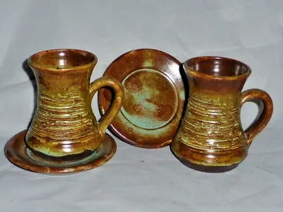 Buy Rare Vintage Knight's Of Tintagel Cornwall Studio Pottery 2x Cups & Saucers 1960 • 40£