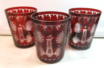 Buy Egermann Ruby Red Bohemian Czech Art Glass *3 Water/Juice Glasses* 3 3/4  EXC • 28.59£