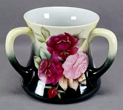 Buy Guerin Limoges Hand Painted Pink Roses Yellow & Green Three Handled Vase  • 156.12£