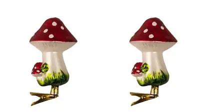 Buy 4  Glass Toadstool Mushroom Woodland Glass Clip-On Ornament Set Of 2 • 18.02£