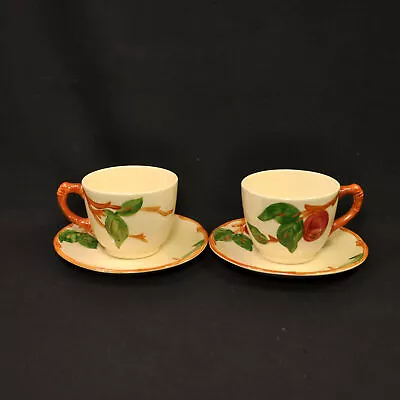 Buy Franciscan Apple 2 Sets Cups & Saucers 1953-1958 USA HP Red Green Brown Embossed • 27.39£