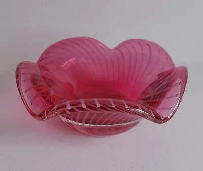 Buy CHRIBSKA Sommerso Art Glass Bubble Stripe Bowl Vase Pink JOSEF HOSPODKA Czech • 28.99£
