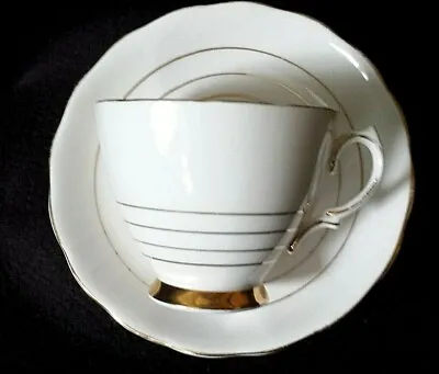 Buy  Royal Vale White + Gold Lines Pattern Cup & Saucer Set X1 C1950+ (4 Avail) • 7.99£