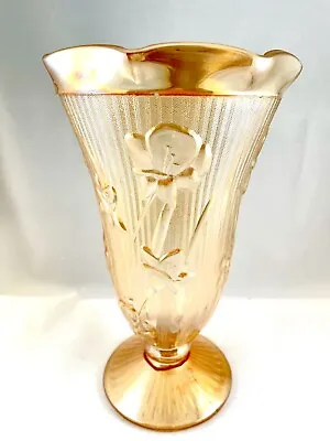 Buy Vintage Jeanette Depression Glass Iris And Herringbone 9  Vase In Marigold • 23.70£